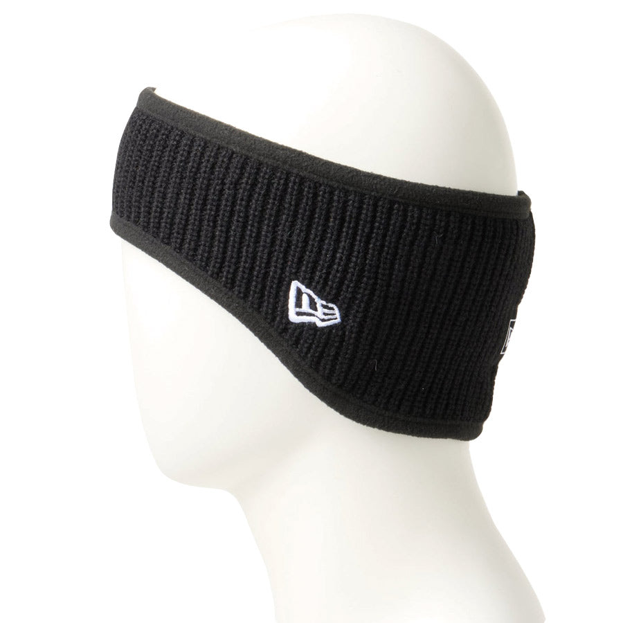 ニット イヤーウォーマー リブ ボックスロゴ ブラック