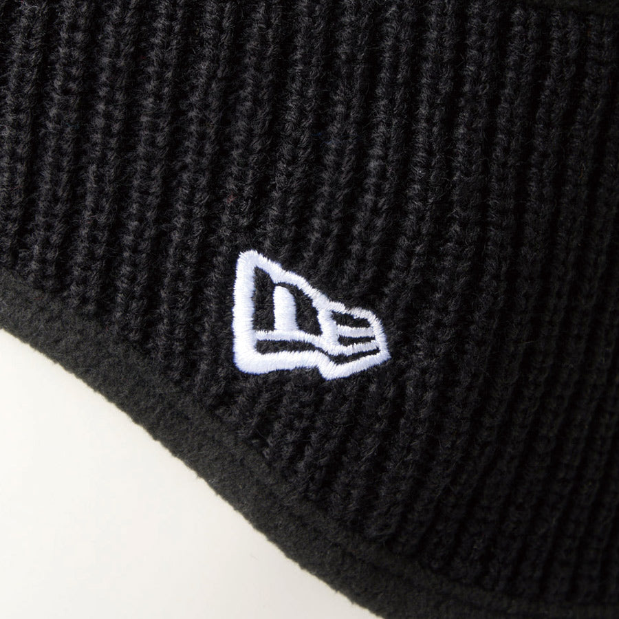 ニット イヤーウォーマー リブ ボックスロゴ ブラック