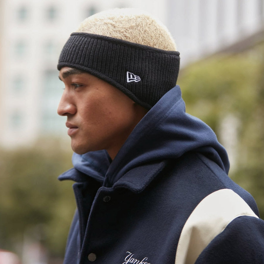 ニット イヤーウォーマー リブ ボックスロゴ ブラック