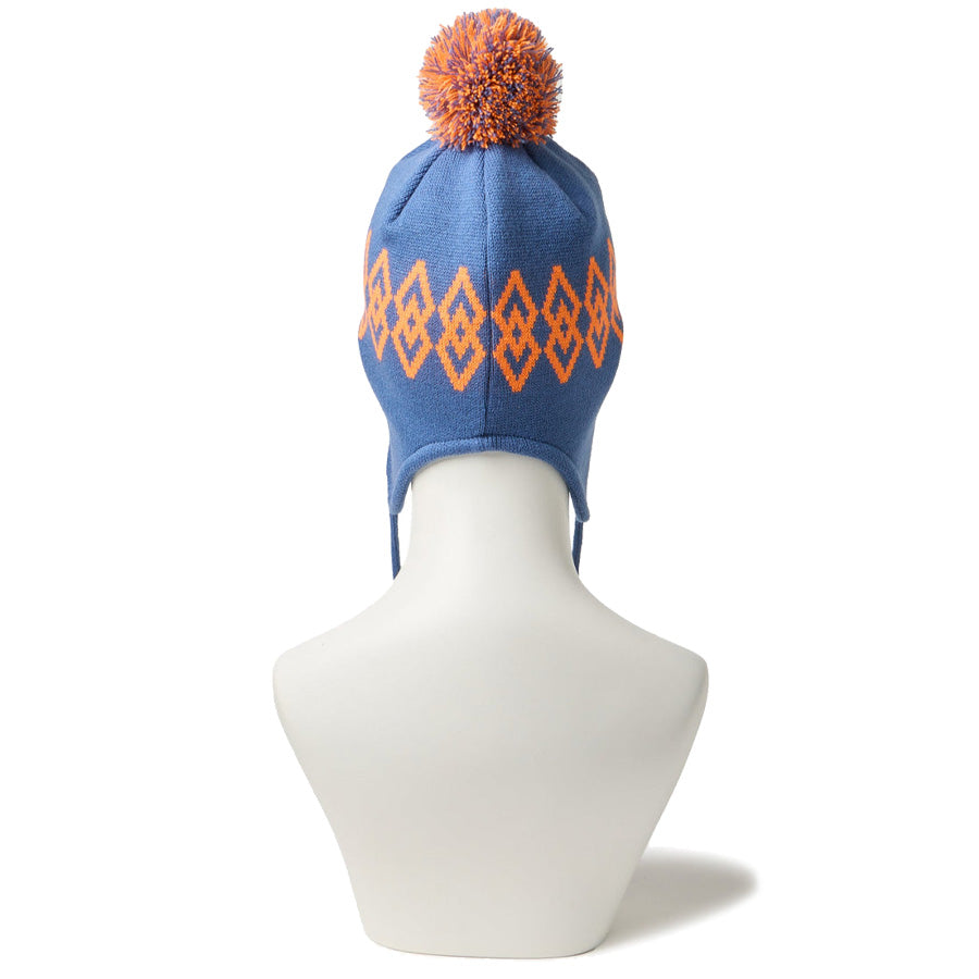 ポンポンニット イヤーフラップ インディゴブルー オレンジ