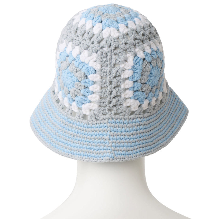 クロシェ ニットバケット ブルー/グレー/ホワイト