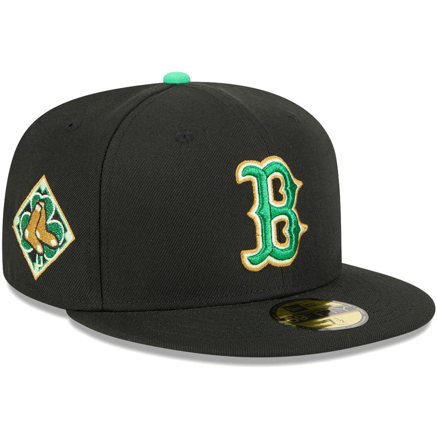 ニューエラ キャップ NEW ERA 59FIFTY MLB St. Patrick's Day ボストン レッドソックス ブラック 14865042 左斜め