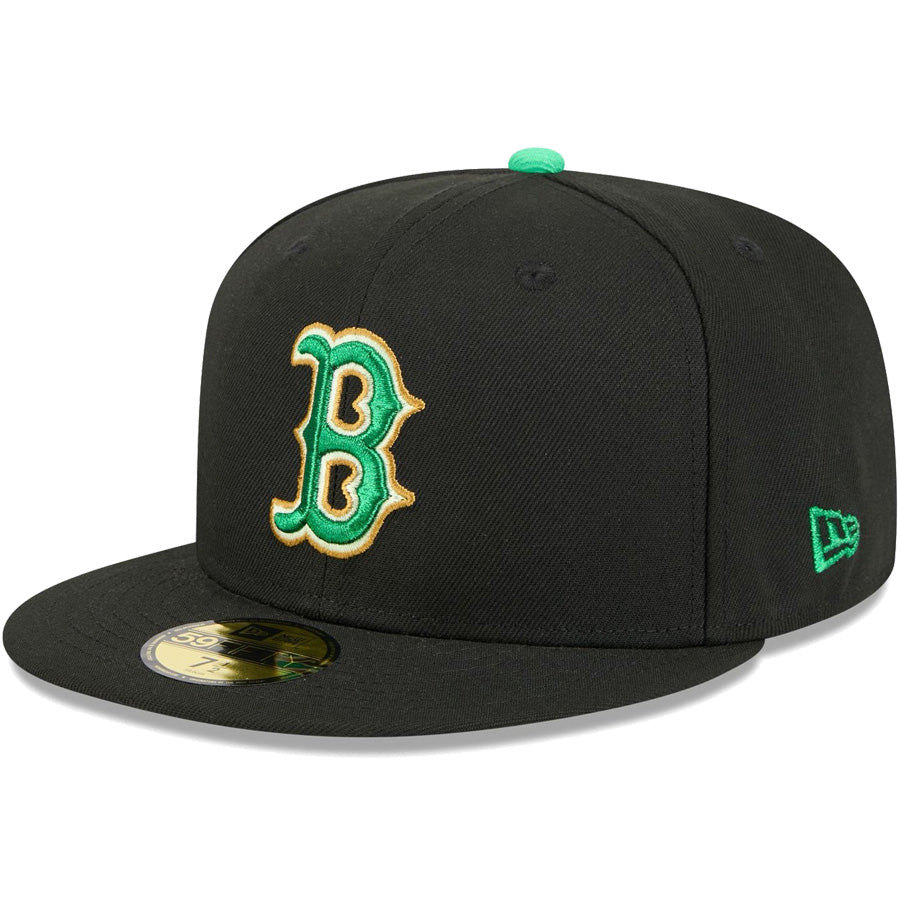 ニューエラ キャップ NEW ERA 59FIFTY MLB St. Patrick's Day ボストン レッドソックス ブラック 14865042 右斜め
