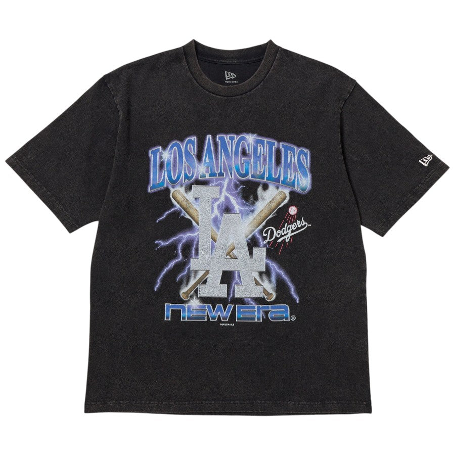 ニューエラ アパレル NEW ERA 半袖 ウォッシュドコットン Tシャツ Lightning ロサンゼルス ドジャース ブラック 15129307 フロント
